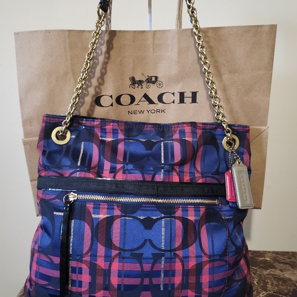 Coach Poppy Blue and Pink 2way Bag EUC - Picture 10 of 16
